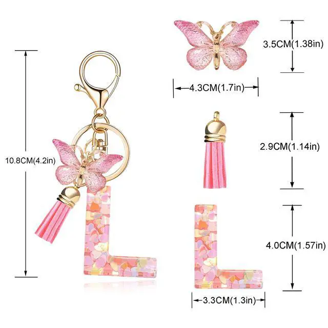 Alt view image 2 of 5 - Fashion Alphabet Initial Letter Keychain Tassel Butterfly Pendant Key Ring for Purse Handbags Women Girl ('L')