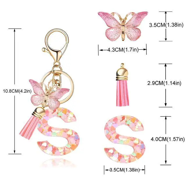 Alt view image 2 of 5 - Fashion Alphabet Initial Letter Keychain Tassel Butterfly Pendant Key Ring for Purse Handbags Women Girl ('S')