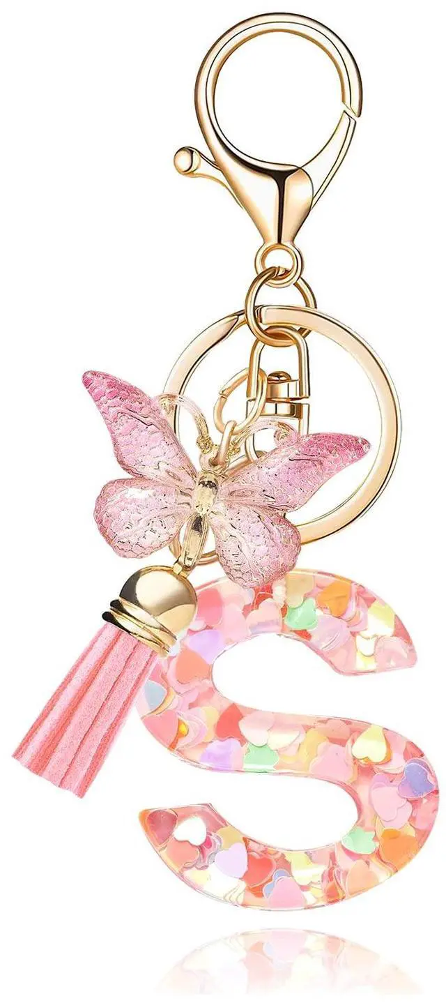 Main image of Fashion Alphabet Initial Letter Keychain Tassel Butterfly Pendant Key Ring for Purse Handbags Women Girl ('S')