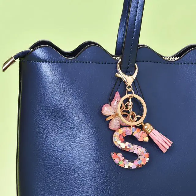 Alt view image 4 of 5 - Fashion Alphabet Initial Letter Keychain Tassel Butterfly Pendant Key Ring for Purse Handbags Women Girl ('S')