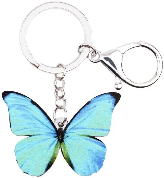 Main image of Morpho Menelaus Butterfly Key Chains for Women Car Purse Bag Rings Pendant Charms (Blue)
