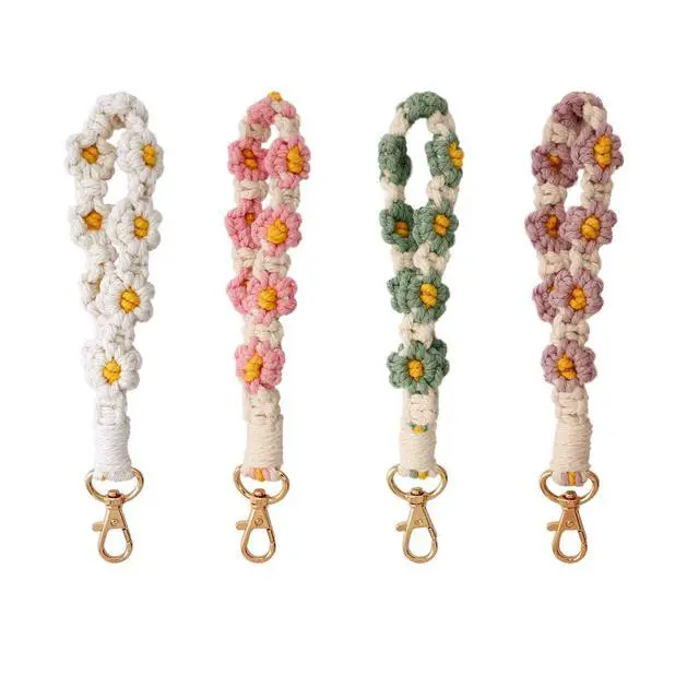 Alt view image 5 of 5 - Macrame Keychain Handmade Wristlet Keychain Wrist Lanyard for Keys Cute flower keychain Key Chain for Women(3)
