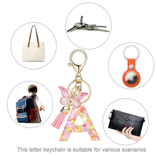 Alt view image 5 of 5 - Fashion Alphabet Initial Letter Keychain Tassel Butterfly Pendant Key Ring for Purse Handbags Women Girl ('L')