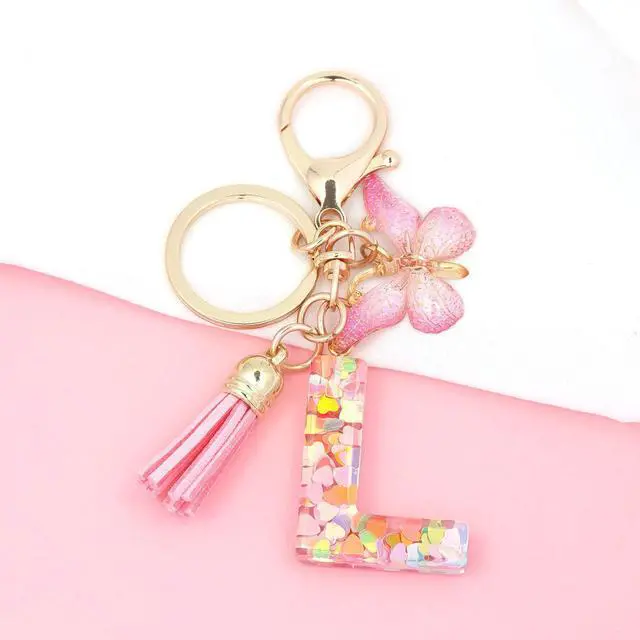 Alt view image 3 of 5 - Fashion Alphabet Initial Letter Keychain Tassel Butterfly Pendant Key Ring for Purse Handbags Women Girl ('L')