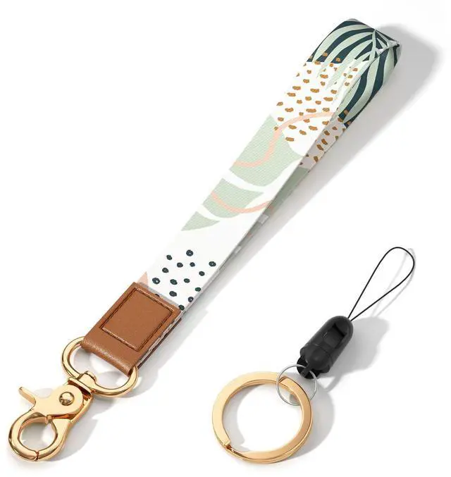 Main image of Wrist Lanyard Key Chain, Cute Wristlet Strap Keychain Holder for Women Men Keys ID Badges Phone Airpods, Green Boho