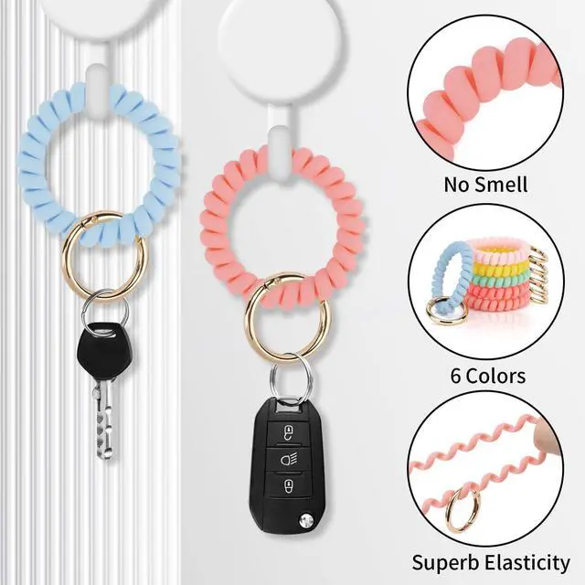 Alt view image 4 of 5 - 6PCS Wristlet Keychain(Matte Light), Colorful Spiral Coil Hair Tie for Women, Sauna Accessaries Wrist Coil Key Ring Key Holder