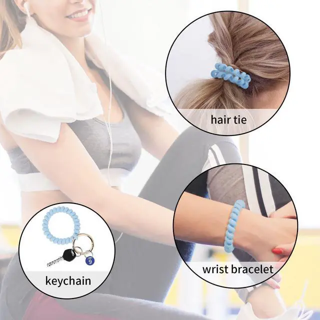 Alt view image 5 of 5 - 6PCS Wristlet Keychain(Matte Light), Colorful Spiral Coil Hair Tie for Women, Sauna Accessaries Wrist Coil Key Ring Key Holder