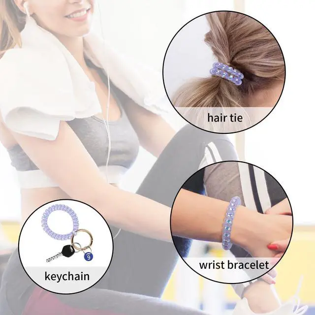 Alt view image 3 of 5 - 6PCS Wristlet Keychain(Dazzle), Colorful Spiral Coil Hair Tie for Women, Sauna Accessaries Wrist Coil Key Ring Key Holder