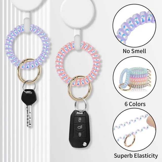 Alt view image 4 of 5 - 6PCS Wristlet Keychain(Dazzle), Colorful Spiral Coil Hair Tie for Women, Sauna Accessaries Wrist Coil Key Ring Key Holder