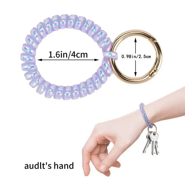 Alt view image 5 of 5 - 6PCS Wristlet Keychain(Dazzle), Colorful Spiral Coil Hair Tie for Women, Sauna Accessaries Wrist Coil Key Ring Key Holder