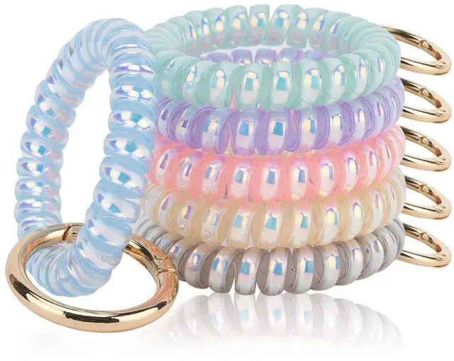 Main image of 6PCS Wristlet Keychain(Dazzle), Colorful Spiral Coil Hair Tie for Women, Sauna Accessaries Wrist Coil Key Ring Key Holder