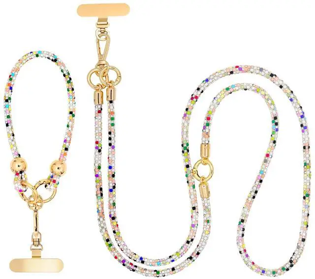 Main image of Crystal Phone Strap Crossbody and Wrist Lanyard, Anti Theft Layered Strap Crossbody & Wrist Strap Cell Phone Neck for Women (Colour)
