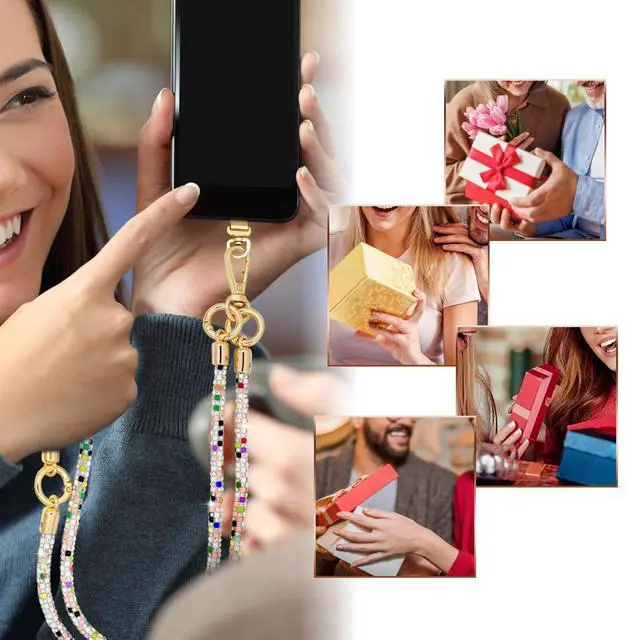 Alt view image 5 of 7 - Crystal Phone Strap Crossbody and Wrist Lanyard, Anti Theft Layered Strap Crossbody & Wrist Strap Cell Phone Neck for Women (Colour)