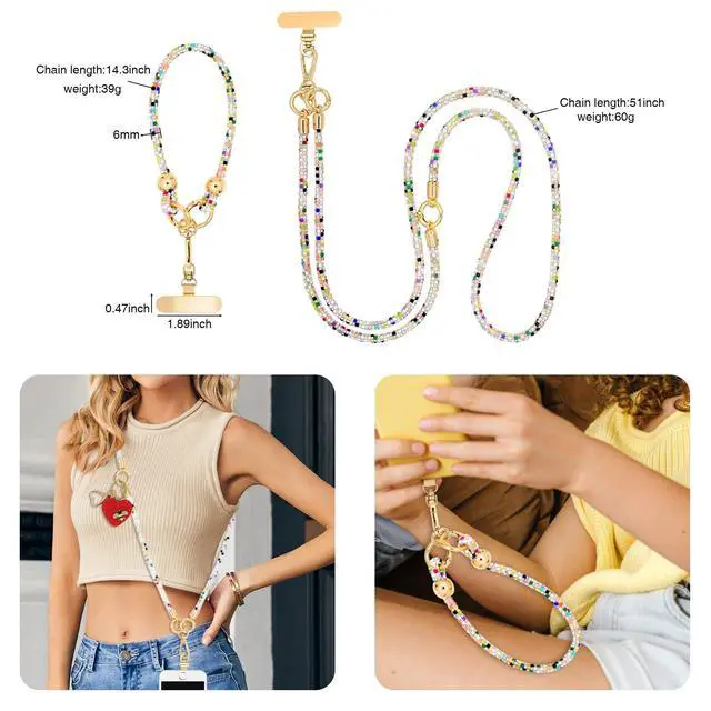 Alt view image 4 of 7 - Crystal Phone Strap Crossbody and Wrist Lanyard, Anti Theft Layered Strap Crossbody & Wrist Strap Cell Phone Neck for Women (Colour)