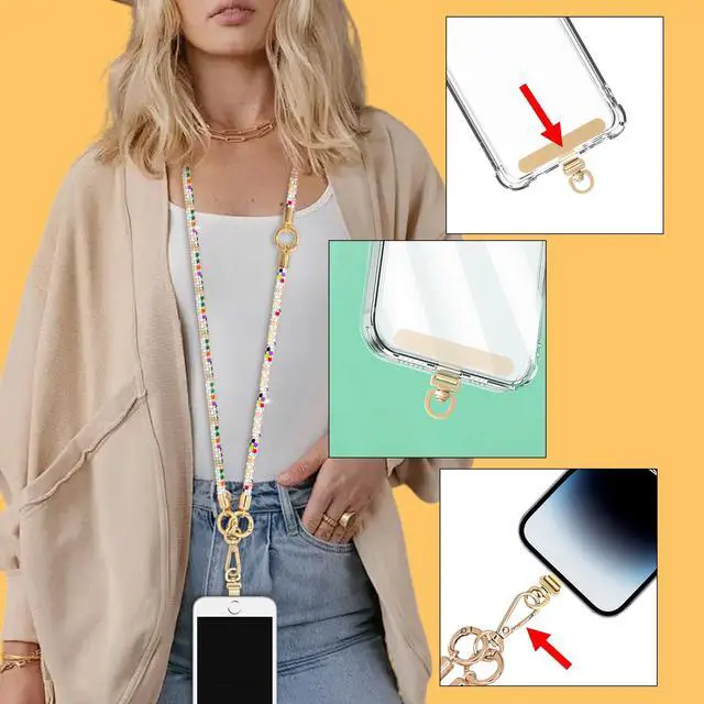 Alt view image 7 of 7 - Crystal Phone Strap Crossbody and Wrist Lanyard, Anti Theft Layered Strap Crossbody & Wrist Strap Cell Phone Neck for Women (Colour)