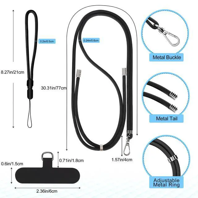 Alt view image 3 of 7 - Phone Lanyard, 2 Pack Adjustable Cell Phone Lanyard Crossbody Neck Strap & 2 Pack Phone Wrist Strap with 2 Pcs Tether Tabs Compatible for iPhone Android Smartphones-Black Grey
