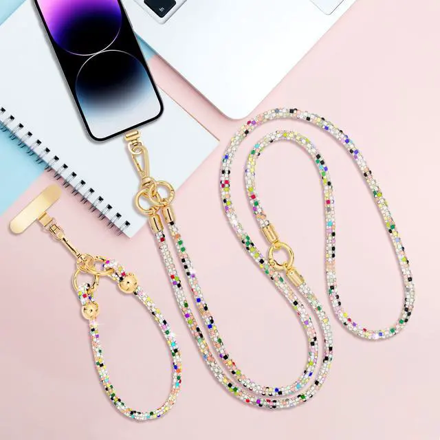 Alt view image 6 of 7 - Crystal Phone Strap Crossbody and Wrist Lanyard, Anti Theft Layered Strap Crossbody & Wrist Strap Cell Phone Neck for Women (Colour)