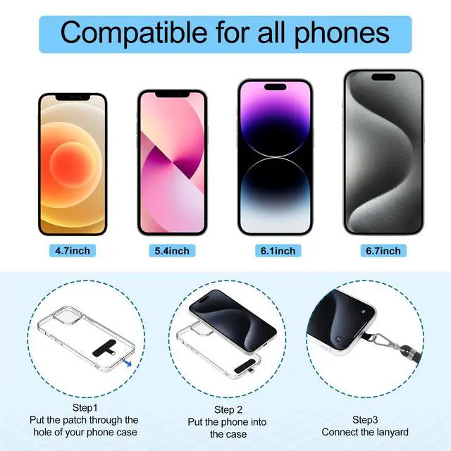 Alt view image 6 of 7 - Phone Lanyard, 2 Pack Adjustable Cell Phone Lanyard Crossbody Neck Strap & 2 Pack Phone Wrist Strap with 2 Pcs Tether Tabs Compatible for iPhone Android Smartphones-Black Grey