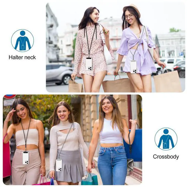 Alt view image 7 of 7 - Phone Lanyard, 2 Pack Adjustable Cell Phone Lanyard Crossbody Neck Strap & 2 Pack Phone Wrist Strap with 2 Pcs Tether Tabs Compatible for iPhone Android Smartphones-Black Grey