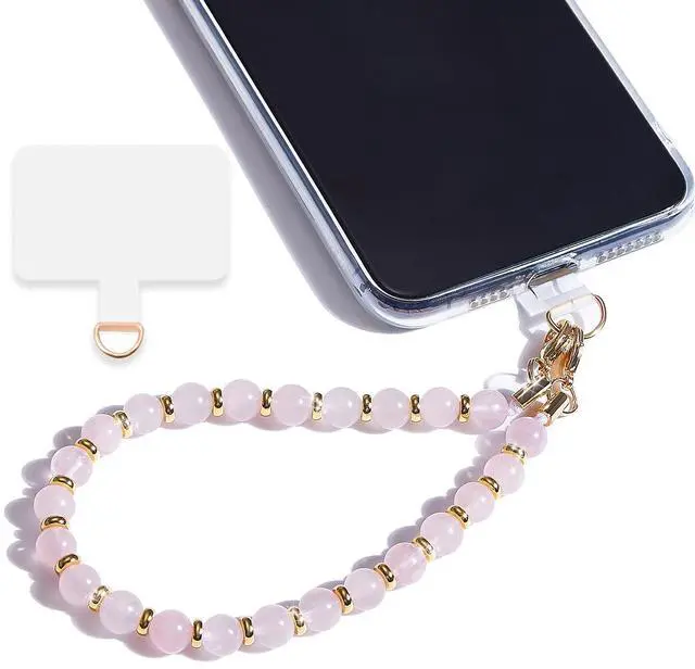 Main image of Marble Beaded Phone Wrist Strap,Detachable Phone Bracelet Strap with Tether Tab,Hands-Free Wristlet Strap (Rose Quartz)
