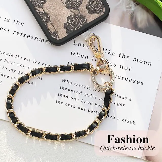 Alt view image 6 of 7 - Phone Wrist Strap for Women & Moms, Metal Chain & Leather Phone Lanyard with Tether Tab, Hands-Free Wristlet Bracelet