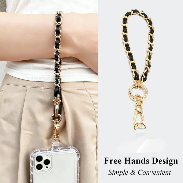 Alt view image 4 of 7 - Phone Wrist Strap for Women & Moms, Metal Chain & Leather Phone Lanyard with Tether Tab, Hands-Free Wristlet Bracelet