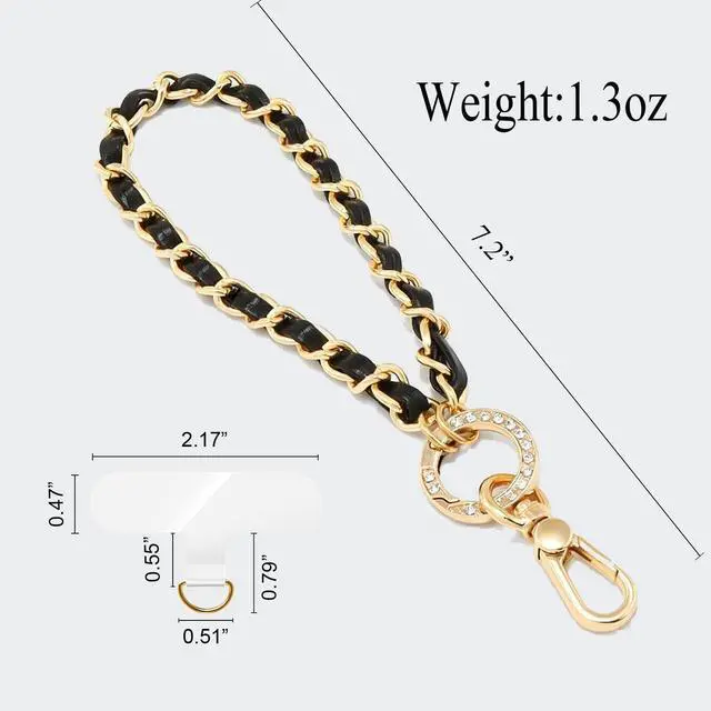 Alt view image 2 of 7 - Phone Wrist Strap for Women & Moms, Metal Chain & Leather Phone Lanyard with Tether Tab, Hands-Free Wristlet Bracelet
