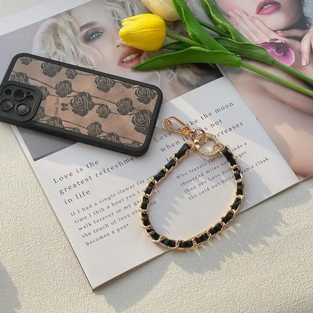 Alt view image 7 of 7 - Phone Wrist Strap for Women & Moms, Metal Chain & Leather Phone Lanyard with Tether Tab, Hands-Free Wristlet Bracelet