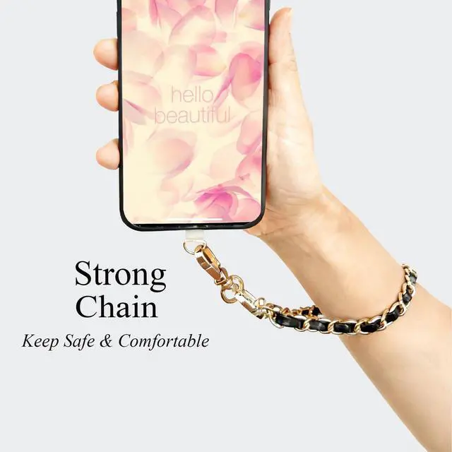 Alt view image 3 of 7 - Phone Wrist Strap for Women & Moms, Metal Chain & Leather Phone Lanyard with Tether Tab, Hands-Free Wristlet Bracelet