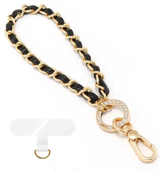 Main image of Phone Wrist Strap for Women & Moms, Metal Chain & Leather Phone Lanyard with Tether Tab, Hands-Free Wristlet Bracelet
