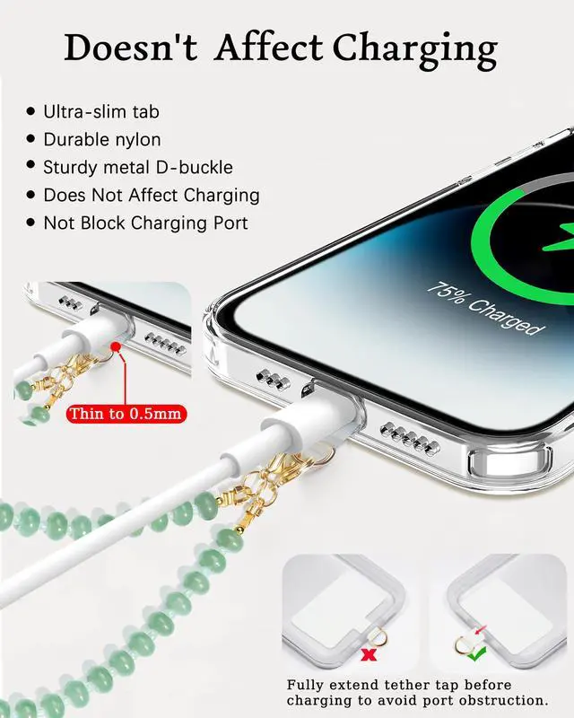 Alt view image 4 of 7 - Natural Stone Beaded Phone Wrist Strap for Women Detachable Chain Wristlet, Durable 304 Stainless Steel Core (Green Aventurine)