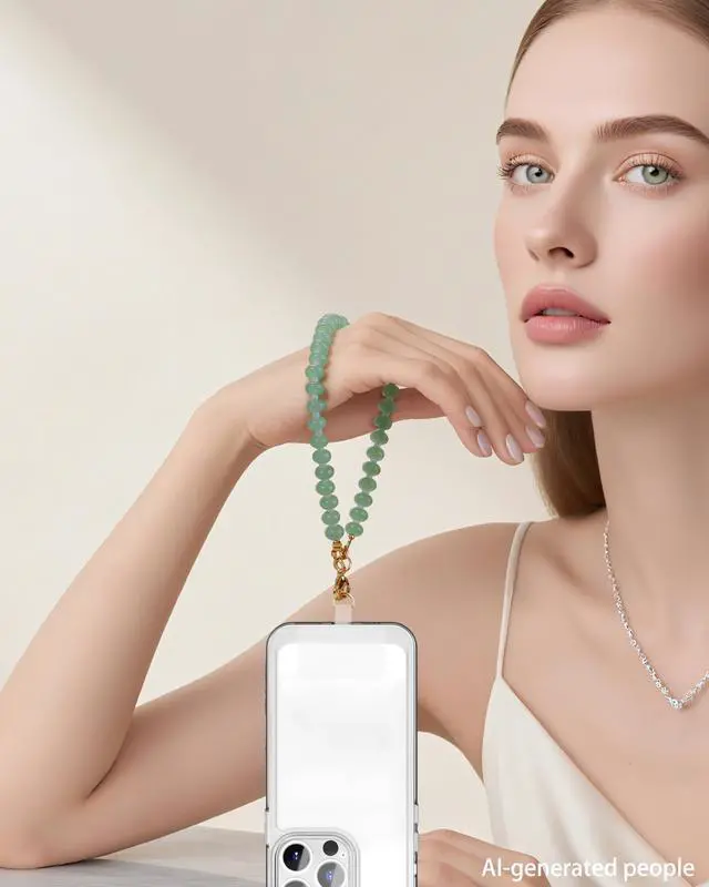 Alt view image 6 of 7 - Natural Stone Beaded Phone Wrist Strap for Women Detachable Chain Wristlet, Durable 304 Stainless Steel Core (Green Aventurine)