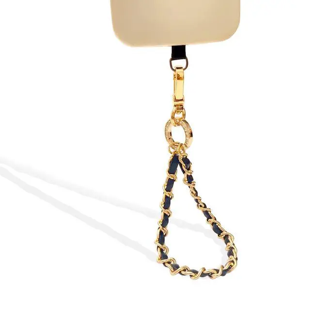 Alt view image 2 of 5 - Phone Wrist Strap with Metal Chain Phone Lanyard Wrist with 2 Tether Tabs Metal Leather Cellphone Charm Chain (Gold)