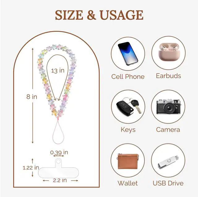 Alt view image 5 of 6 - Star Phone Charm Wrist Strap, Beaded Lanyard Wristlet Chain, Anti-Theft Bracelet Strap for iPhone & More Cases (Rainbow Star)