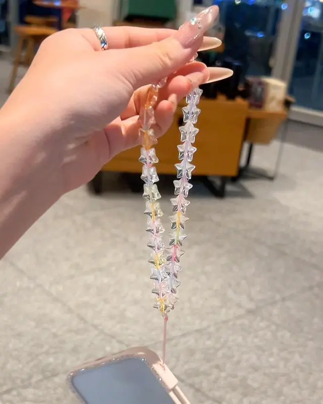 Alt view image 4 of 6 - Star Phone Charm Wrist Strap, Beaded Lanyard Wristlet Chain, Anti-Theft Bracelet Strap for iPhone & More Cases (Rainbow Star)
