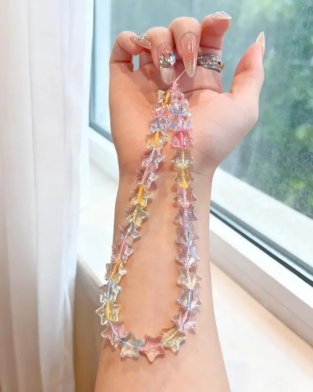 Alt view image 3 of 6 - Star Phone Charm Wrist Strap, Beaded Lanyard Wristlet Chain, Anti-Theft Bracelet Strap for iPhone & More Cases (Rainbow Star)