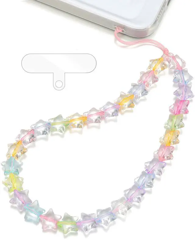 Main image of Star Phone Charm Wrist Strap, Beaded Lanyard Wristlet Chain, Anti-Theft Bracelet Strap for iPhone & More Cases (Rainbow Star)