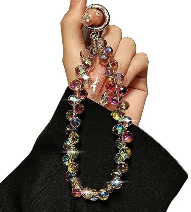 Main image of Sparkling Crystal Beaded Phone Wrist Strap - Cell Phone Lanyard Keychain Wristlet Phone Chain - Short Lanyards for Women - Droplet Crystals