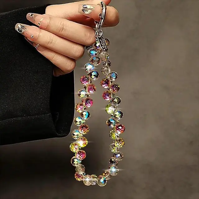 Alt view image 4 of 7 - Sparkling Crystal Beaded Phone Wrist Strap - Cell Phone Lanyard Keychain Wristlet Phone Chain - Short Lanyards for Women - Droplet Crystals