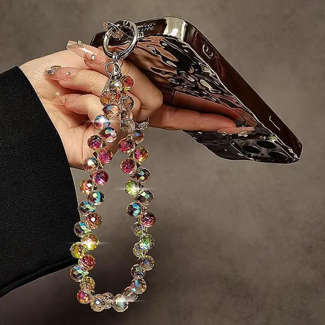 Alt view image 3 of 7 - Sparkling Crystal Beaded Phone Wrist Strap - Cell Phone Lanyard Keychain Wristlet Phone Chain - Short Lanyards for Women - Droplet Crystals