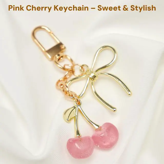 Alt view image 6 of 6 - Cherry Keychain Cute Bag Charm Women Leather Keyring Car Keys Gift Mother's Day Birthday Valentine's Purse Accessory (Pink)