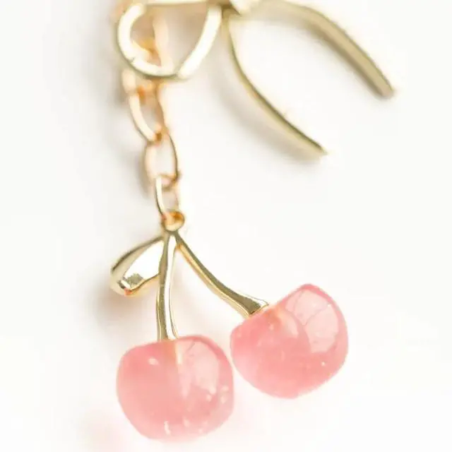Alt view image 4 of 6 - Cherry Keychain Cute Bag Charm Women Leather Keyring Car Keys Gift Mother's Day Birthday Valentine's Purse Accessory (Pink)