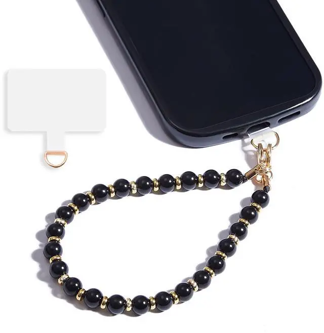 Main image of Marble Beaded Phone Wrist Strap,Detachable Phone Bracelet Strap with Tether Tab,Hands-Free Wristlet Strap (Obsidian-Black)