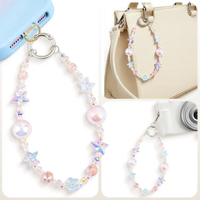 Alt view image 5 of 6 - Phone Charm Wrist Strap, Beaded Phone Bracelet Strap for Women, Wristlet Chain for Cellphone Camera, Pink Cherry