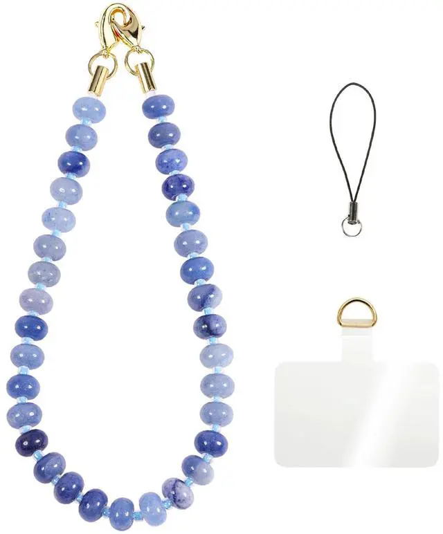 Main image of Handmade Natural Gemstone Crystal Beaded Charm Cell Phone Camera Lanyard, Hands-Free Wrist Strap, Phone Chain String, Keychain Decor for Walle (Blue Aventurine)