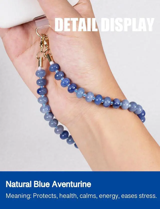 Alt view image 2 of 6 - Handmade Natural Gemstone Crystal Beaded Charm Cell Phone Camera Lanyard, Hands-Free Wrist Strap, Phone Chain String, Keychain Decor for Walle (Blue Aventurine)