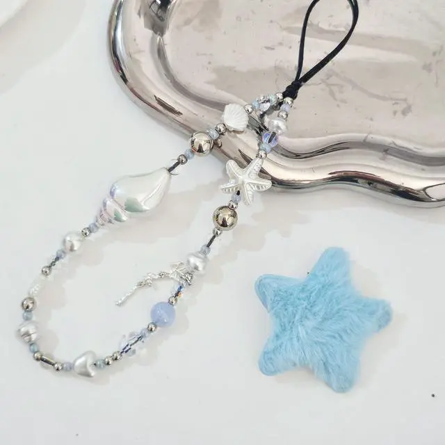 Alt view image 4 of 5 - Beaded Camera Wrist Strap Cute Pearl Digital Camera Charm Lanyard, Phone Wristlet Charms, Beaded Camera Chain for Phone, Bag, Keychain Accessories (White Conch)