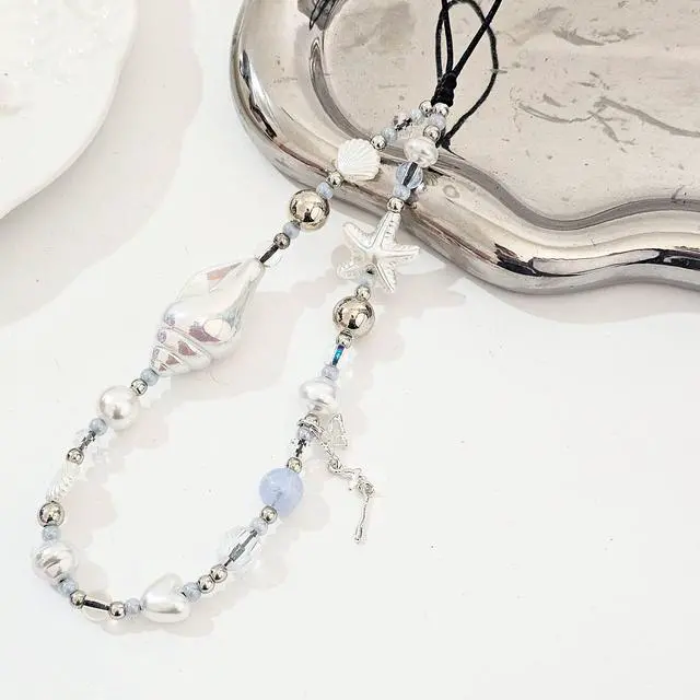 Alt view image 3 of 5 - Beaded Camera Wrist Strap Cute Pearl Digital Camera Charm Lanyard, Phone Wristlet Charms, Beaded Camera Chain for Phone, Bag, Keychain Accessories (White Conch)