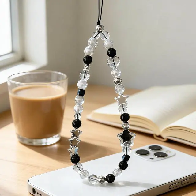 Alt view image 3 of 7 - Beaded Camera Wrist Strap Cute Digital Camera Charm Lanyard Phone Charms Strap Beaded Camera Chain for Phone Bag Keychain (Black Star)