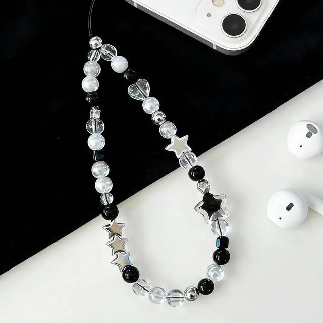 Alt view image 7 of 7 - Beaded Camera Wrist Strap Cute Digital Camera Charm Lanyard Phone Charms Strap Beaded Camera Chain for Phone Bag Keychain (Black Star)